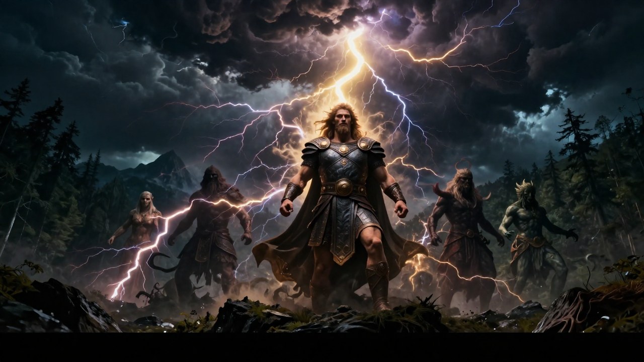 El dios Perun se muestra en medio de una tormenta, conectando fuerzas divinas y espíritus primordiales.